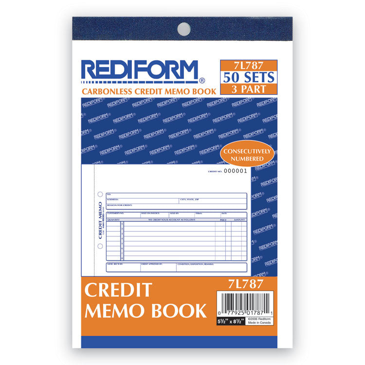 Rediform - Credit Memo Book, Three-Part Carbonless, 5.5 x 7.88, 50 Forms Total