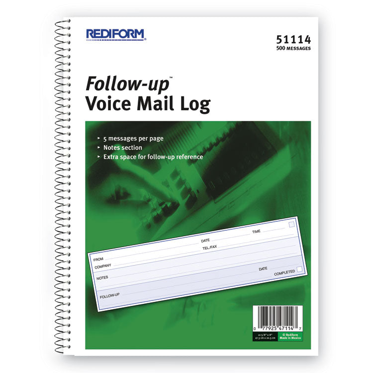 Rediform - Follow-up Wirebound Voice Mail Log Book, One-Part (No Copies), 7.5 x 2, 5 Forms/Sheet, 500 Forms Total
