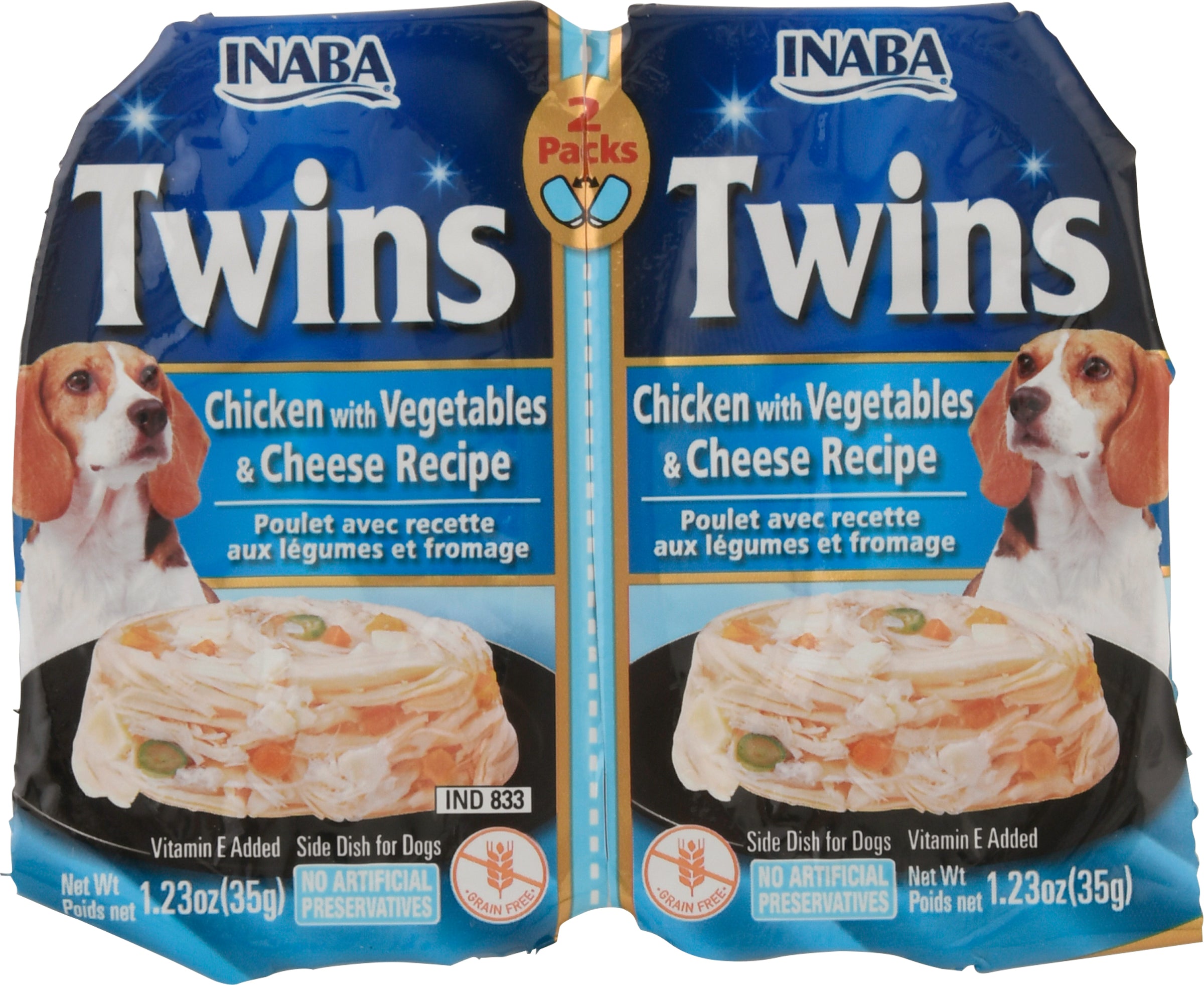 Inaba Twins 2 Packs Chicken With Vegetables & Cheese Recipe Side Dish For Dogs 2 ea Pack - Case of 8