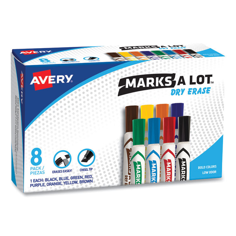 Avery - MARKS A LOT Desk-Style Dry Erase Marker, Broad Chisel Tip, Assorted Colors, 8/Set (24411)