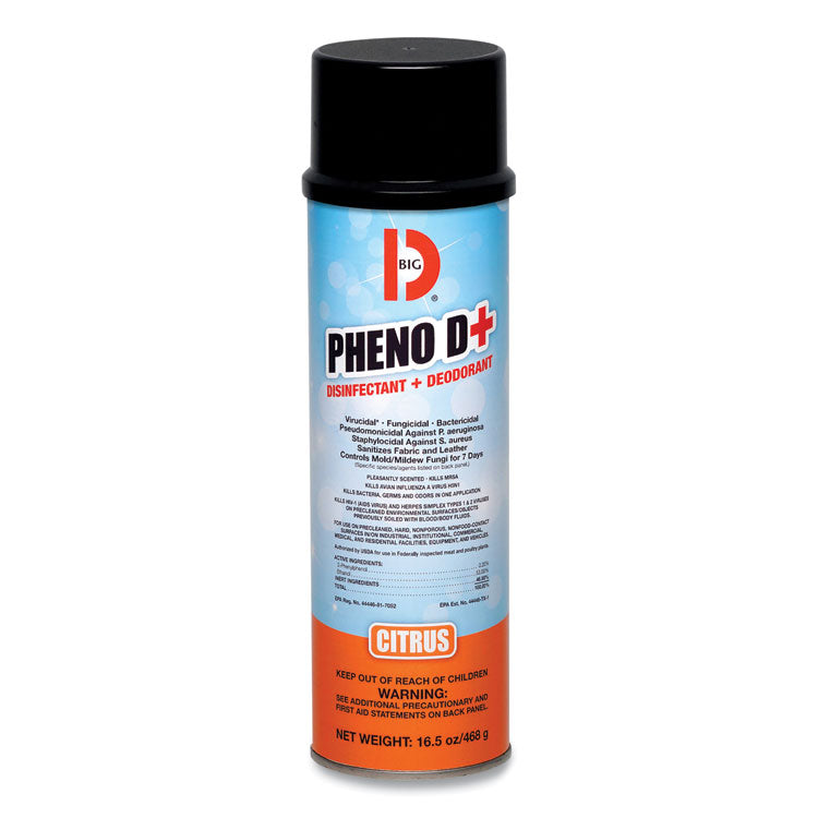 Big D Industries - PHENO D+ Aerosol Disinfectant/Deodorizer, Citrus Scent, 16.5 oz Aerosol Spray Can, 12/Carton