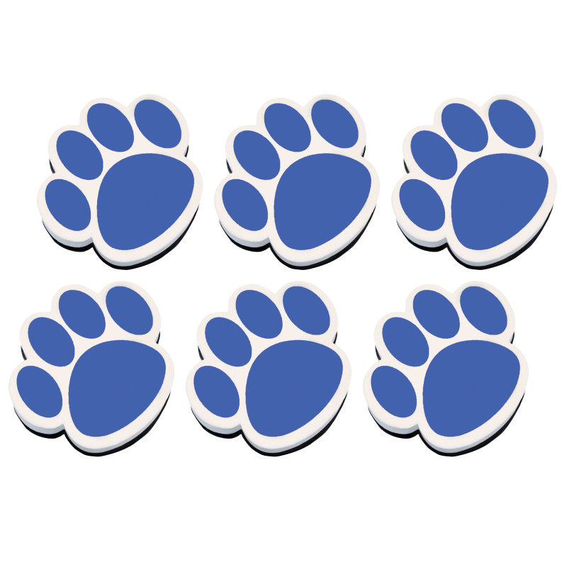 ASHLEY PRODUCTIONS - Magnetic Whiteboard Eraser, Blue Paw, Pack of 6