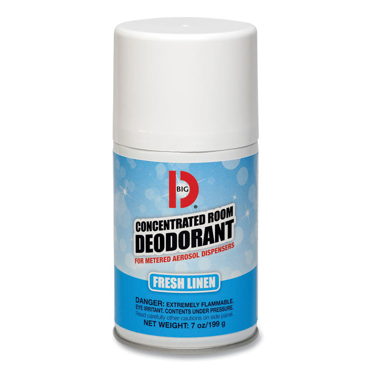 Big D Industries - Metered Concentrated Room Deodorant, Fresh Linen Scent, 7 oz Aerosol Spray, 12/Box