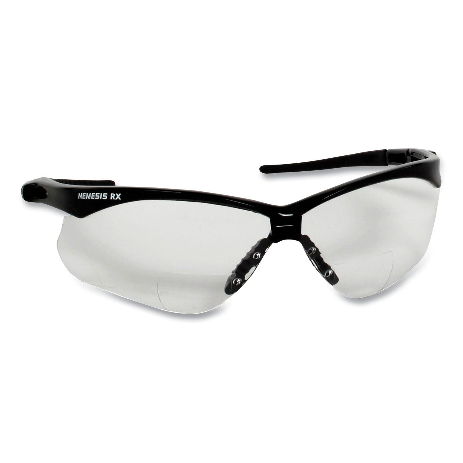 Nemesis Readers Safety Glasses, 3.0+ Diopter, Black Half Frame, Clear Dual Lens, 6/Box