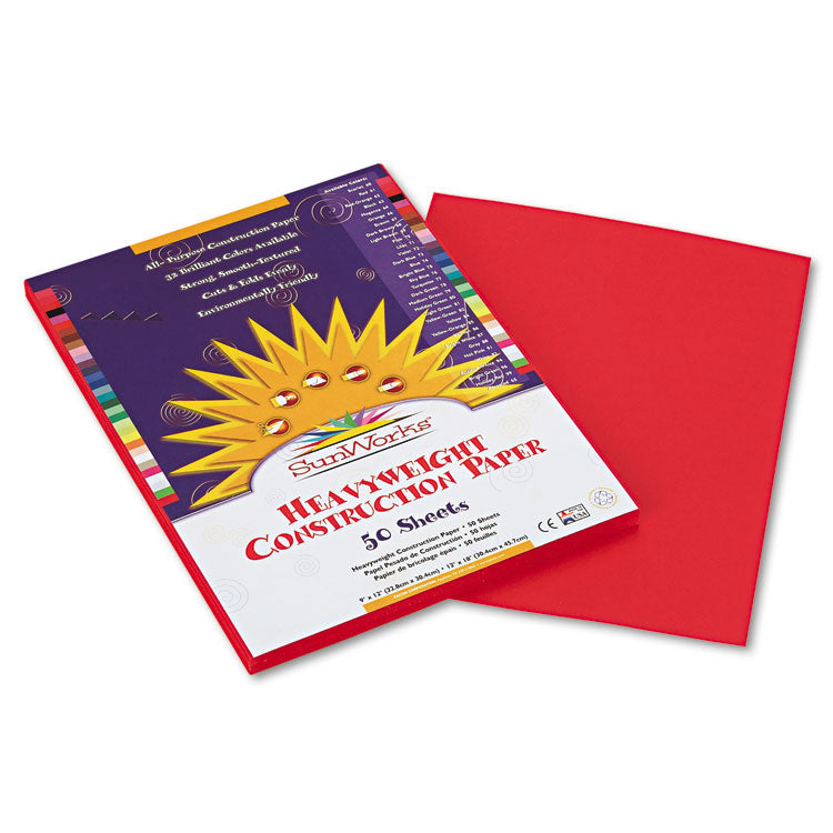 SunWorks - Construction Paper, 58 lb Text Weight, 9 x 12, Holiday Red, 50/Pack