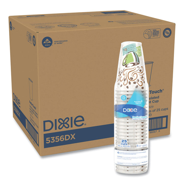 Dixie - PerfecTouch Paper Hot Cups, 16 oz, Coffee Haze Design, 25 Sleeve, 20 Sleeves/Carton