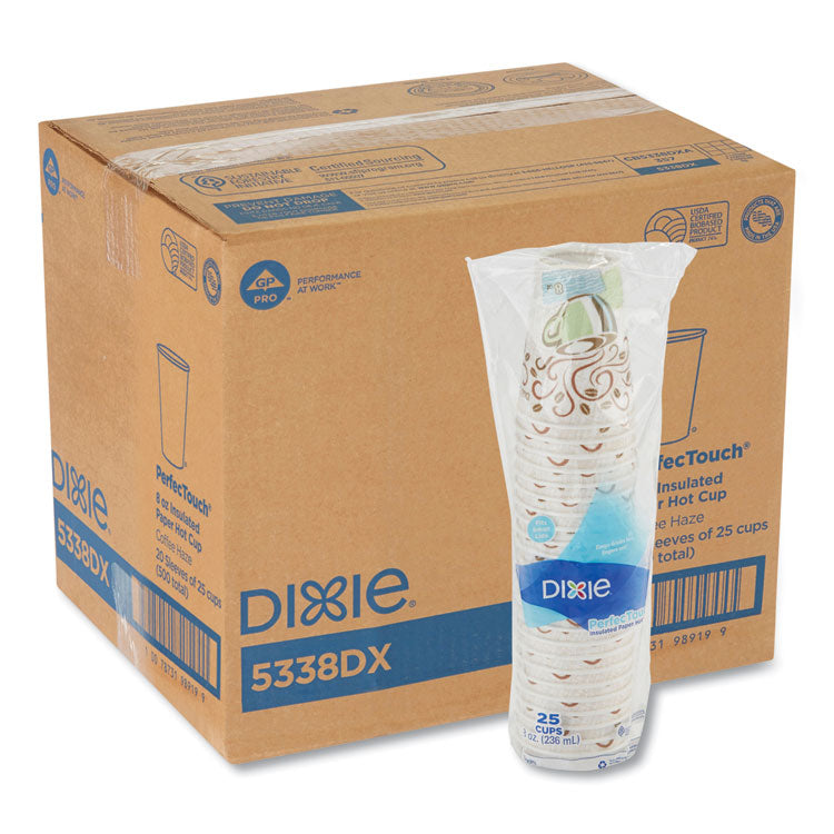 Dixie - PerfecTouch Paper Hot Cups, 8 oz, Coffee Haze Design, 25/Sleeve, 20 Sleeves/Carton