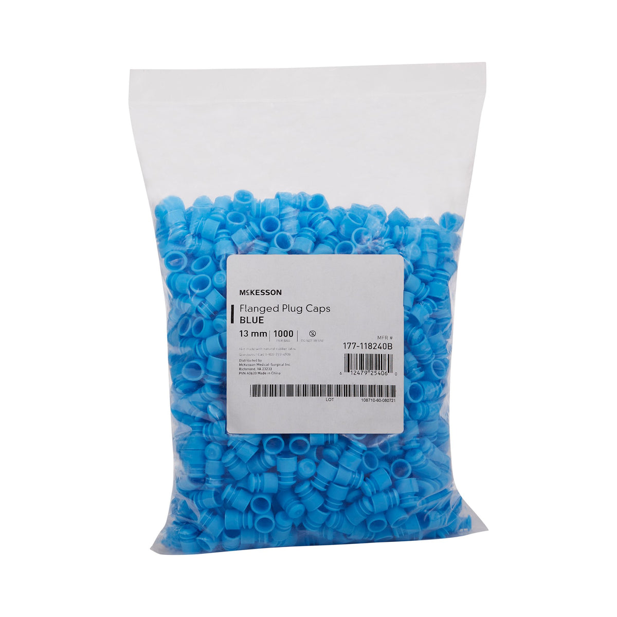 McKesson Brand - McKesson Tube Closure Polyethylene Flanged Plug Cap Blue 13 mm For Use with 13 mm Blood Drawing Tubes, Glass Test Tubes, Plastic Culture Tubes NonSterile [1000/BG]