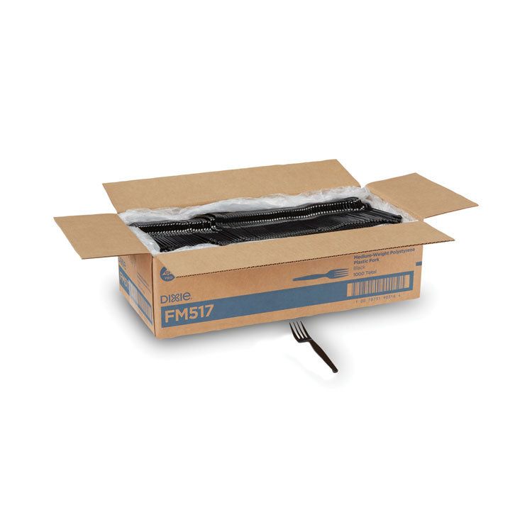 Dixie - Plastic Cutlery, Heavy Mediumweight Forks, Black, 1,000/Carton (9291980)