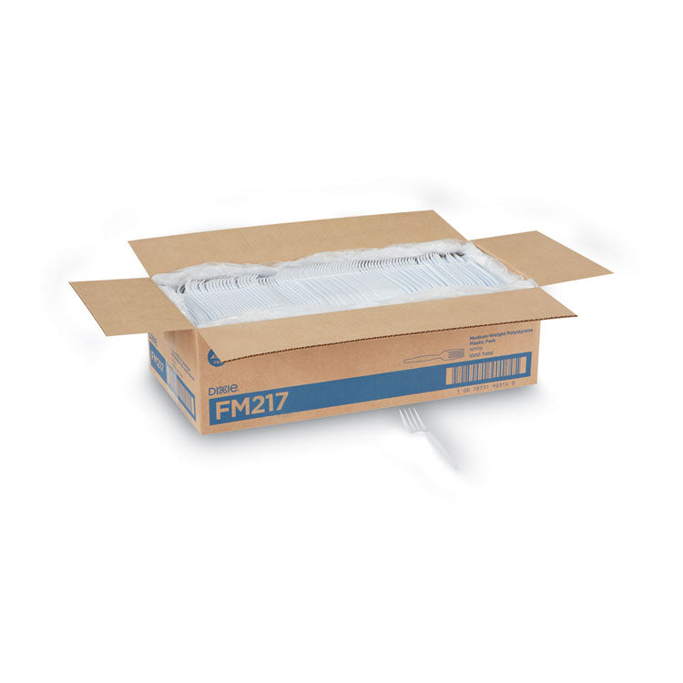 Dixie - Plastic Cutlery, Heavy Mediumweight Forks, White, 1,000/Carton