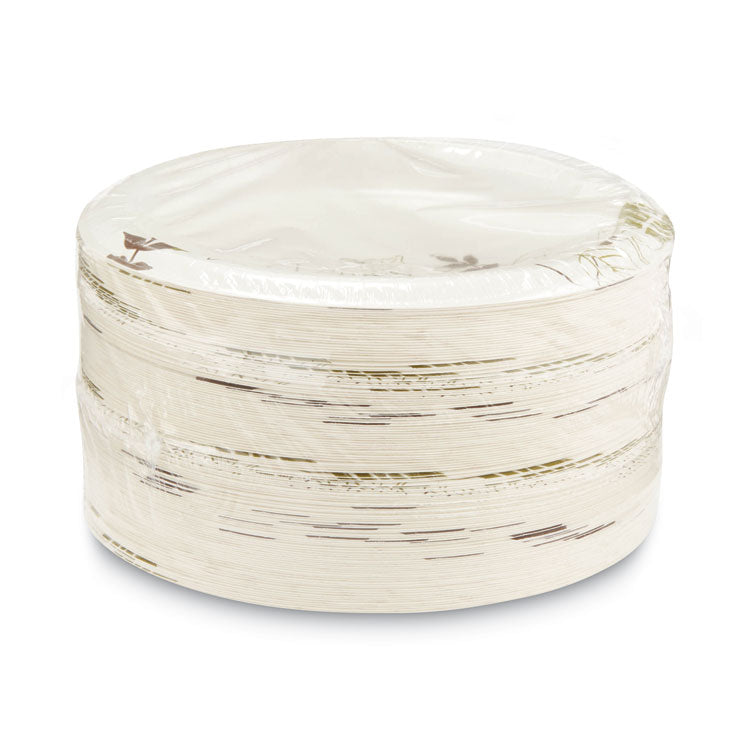 Dixie - Pathways Soak-Proof Shield Mediumweight Paper Plates, 8.5" dia, Green/Burgundy, 125/Pack