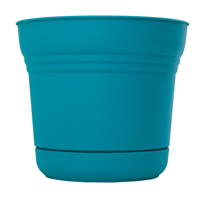 BLOEM - Bloem Saturn 6.5 in. H X 7 in. D Resin Planter Bermuda Teal