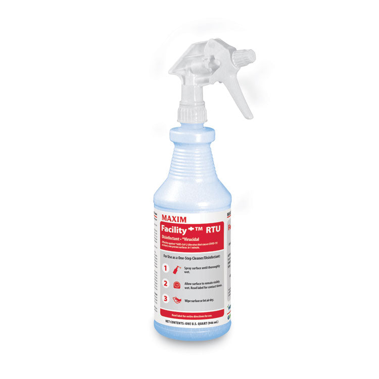 Maxim - Facility+ RTU Disinfectant, Safe-to-Ship, Unscented, 32 oz, 6/Carton