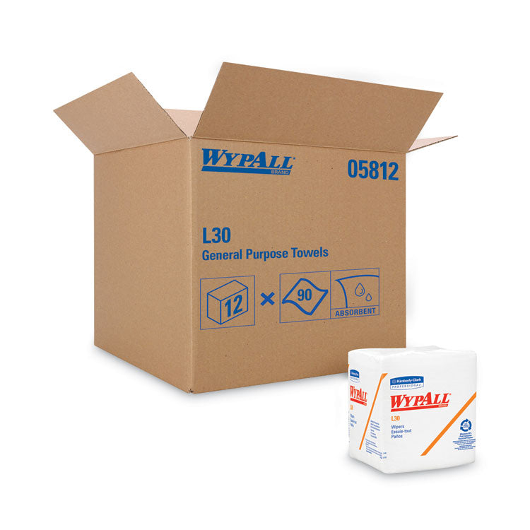 WypAll - L30 Towels, Quarter Fold, 12.5 x 12, 90/Polypack, 12 Polypacks/Carton