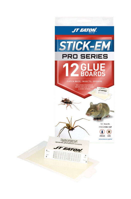 JT EATON - JT Eaton Stick-Em Pro Series Small Glue Board Trap For Insects/Mice/Spiders 12 pk - Case of 12