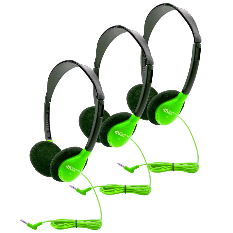 HAMILTONBUHL - Personal On-Ear Stereo Headphone, Green, Pack of 3