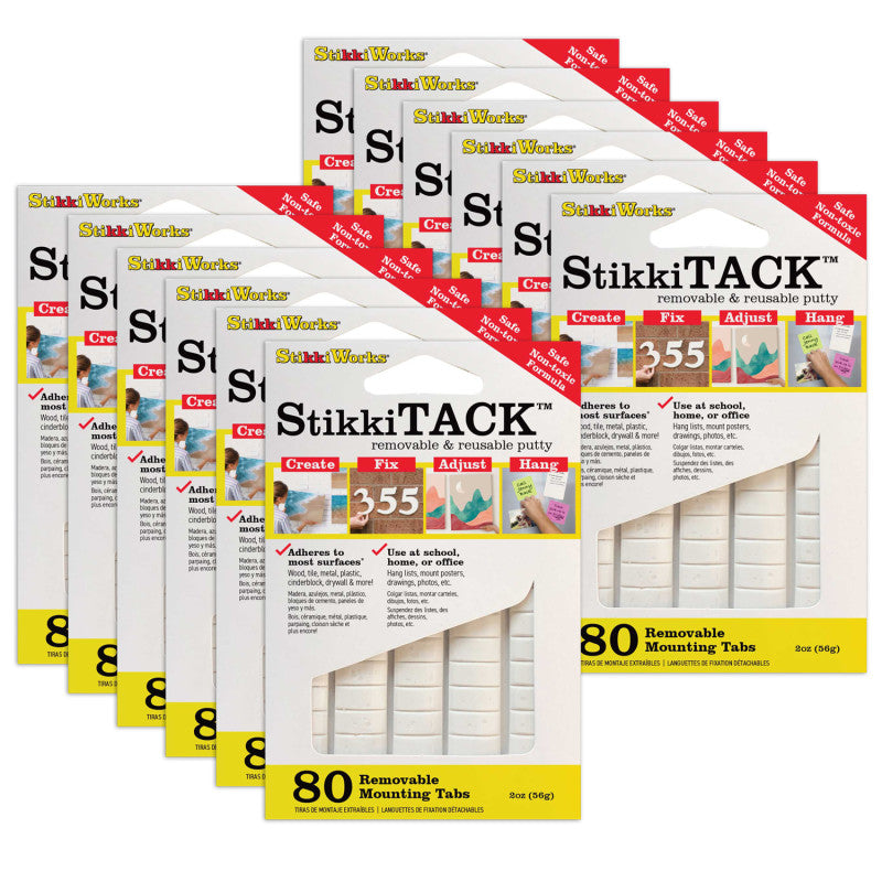STIKKIWORKS - StikkiTack, White, 2 oz./80 Tabs Per Pack, 12 Packs