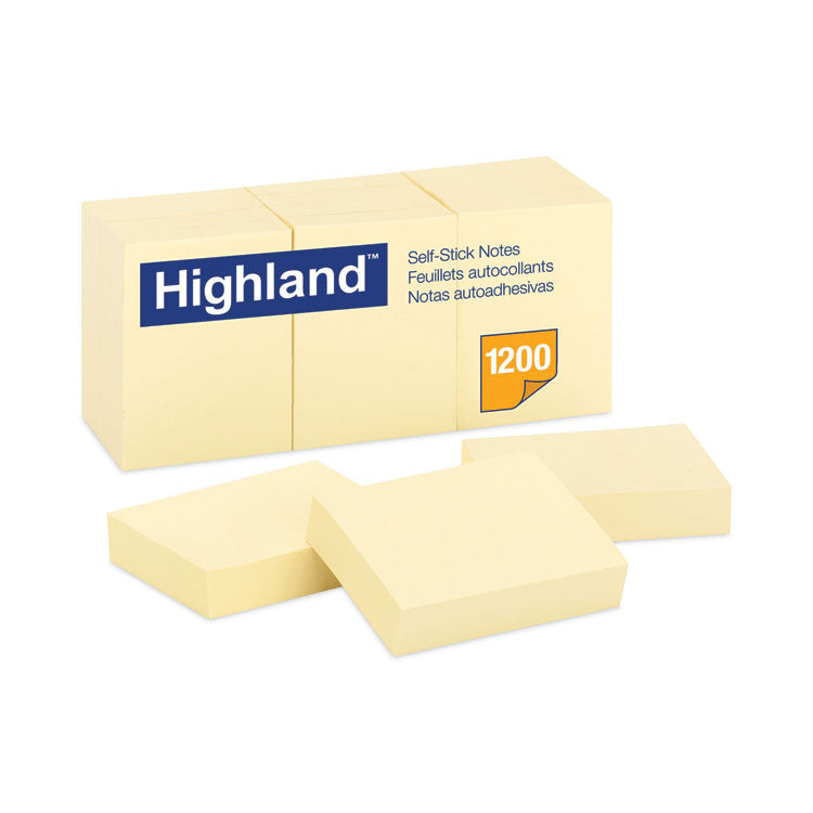 Highland - Self-Stick Notes, 1.38" x 1.88", Yellow, 100 Sheets/Pad, 12 Pads/Pack