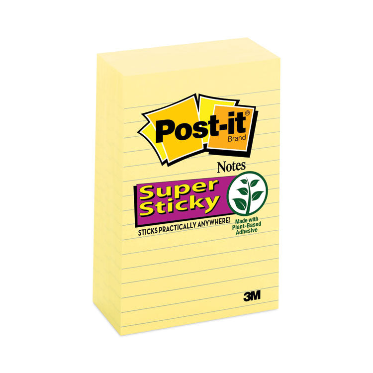 Post-it Notes Super Sticky - Pads in Canary Yellow, Note Ruled, 4" x 6", 90 Sheets/Pad, 5 Pads/Pack