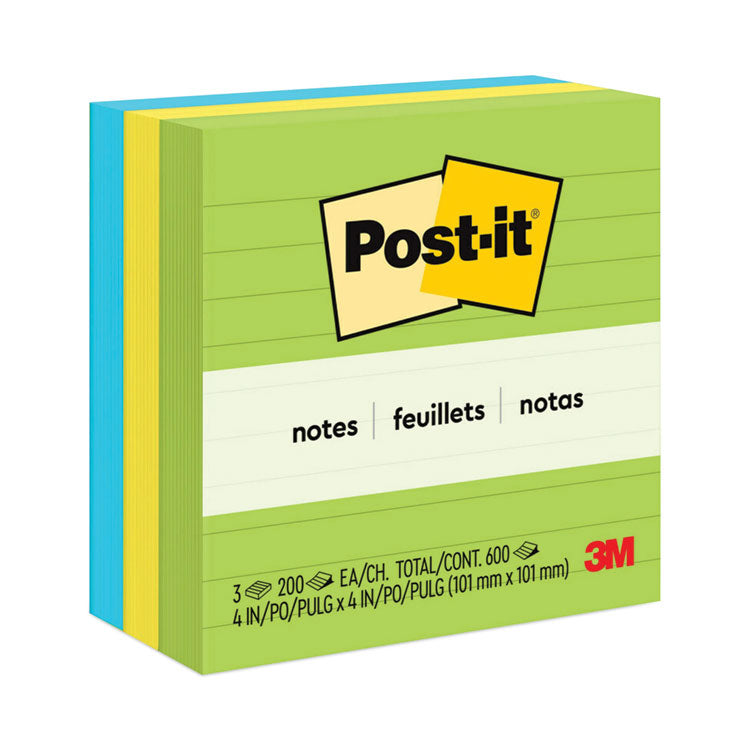 Post-it Notes - Original Pads in Floral Fantasy Collection Colors, Note Ruled, 4" x 4", 200 Sheets/Pad, 3 Pads/Pack