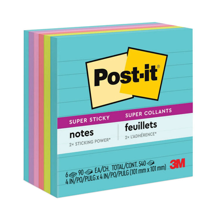 Post-it Notes Super Sticky - Pads in Supernova Neon Collection Colors, Note Ruled, 4" x 4", 90 Sheets/Pad, 6 Pads/Pack