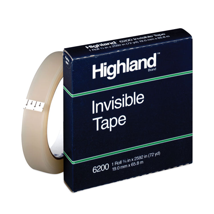 Highland - Invisible Permanent Mending Tape, 3" Core, 0.75" x 72 yds, Clear