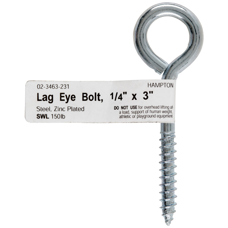 HAMPTON - Hampton 1/4 in. X 3 in. L Zinc-Plated Steel Lag Thread Eyebolt - Case of 10