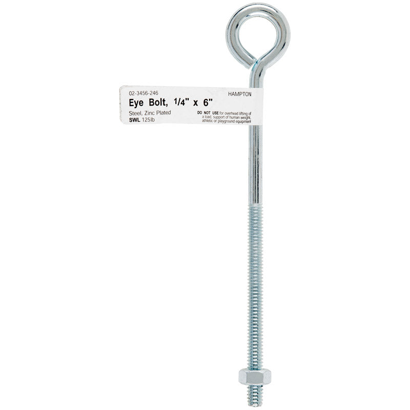 HAMPTON - Hampton 1/4 in. X 6 in. L Zinc-Plated Steel Eyebolt Nut Included - Case of 10