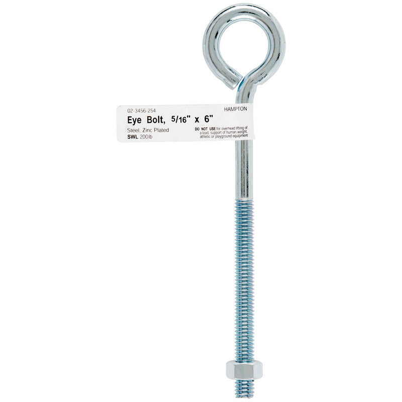 HAMPTON - Hampton 5/16 in. X 6 in. L Zinc-Plated Steel Eyebolt Nut Included - Case of 10
