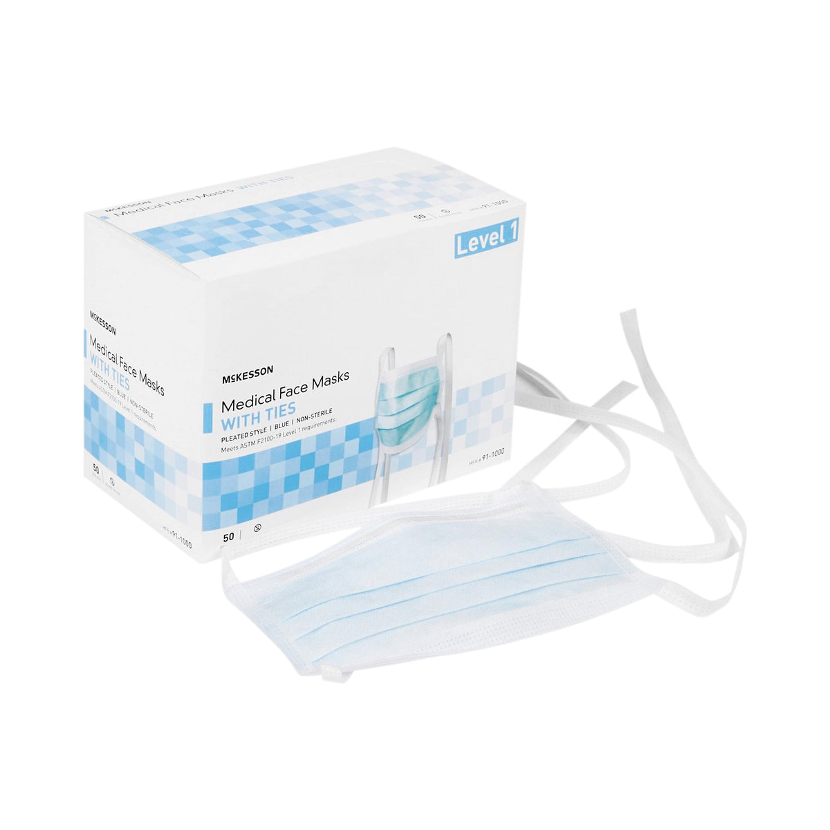 McKesson Brand - Surgical Mask McKesson ASTM Level 1 Tie Closure One Size Fits Most [50/BX] (188696_BX)