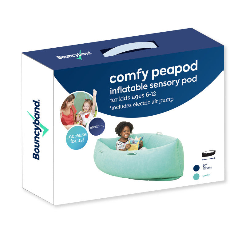 BOUNCYBAND - Comfy Hugging Peapod Sensory Pod, 60", Ages 6-12 Up to 3-5'1" Tall, Green