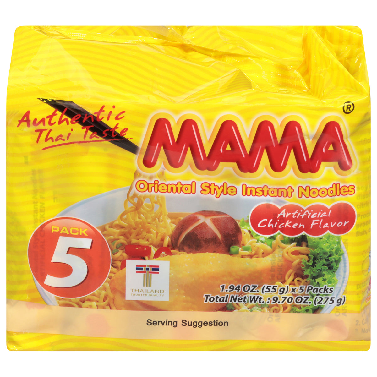 Mama Oriental Style Instant Chicken Flavor Noodles 5 - 1.94 oz Packs - Case of 6
