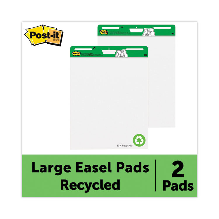 Post-it Easel Pads Super Sticky - Vertical-Orientation Self-Stick Easel Pads, Green Headband, Unruled, 25 x 30, White, 30 Sheets, 2/Carton