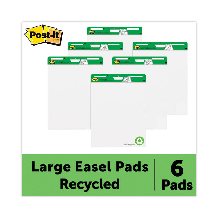 Post-it Easel Pads Super Sticky - Vertical-Orientation Self-Stick Easel Pad Value Pack, Green Headband, Unruled, 25 x 30, White, 30 Sheets, 6/Carton