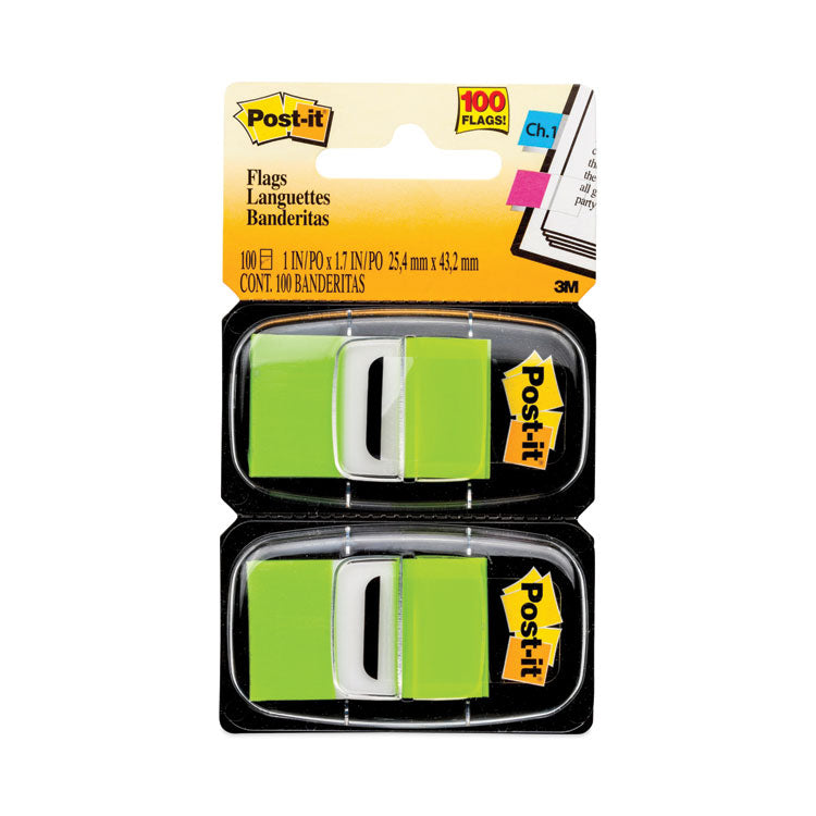 Post-it Flags - Standard Page Flags in Dispenser, Bright Green, 100 Flags/Dispenser