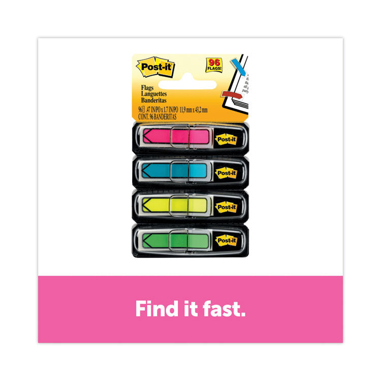 Post-it Flags - Arrow 0.5" Page Flags, Four Assorted Bright Colors, 24/Color, 96 Flags/Pack