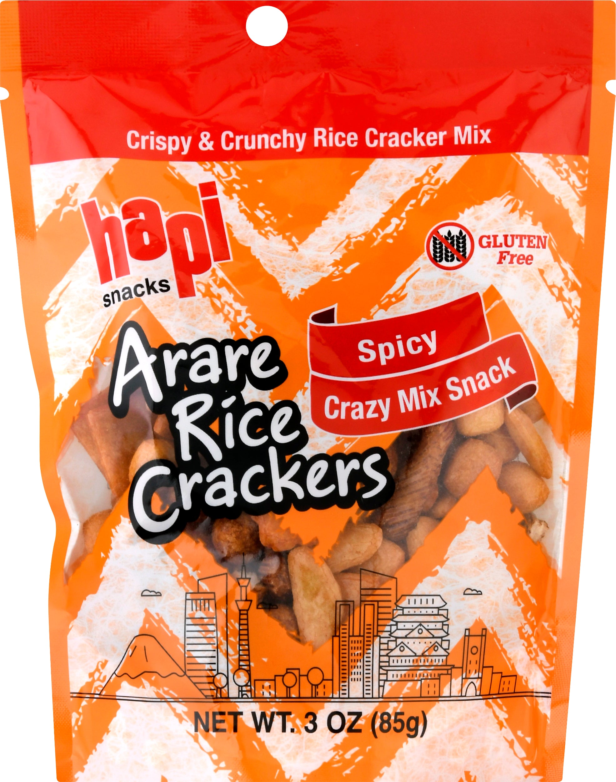 Hapi Snacks Arare Rice Crackers Spicy Crazy Mix Snack 3 oz - Case of 12
