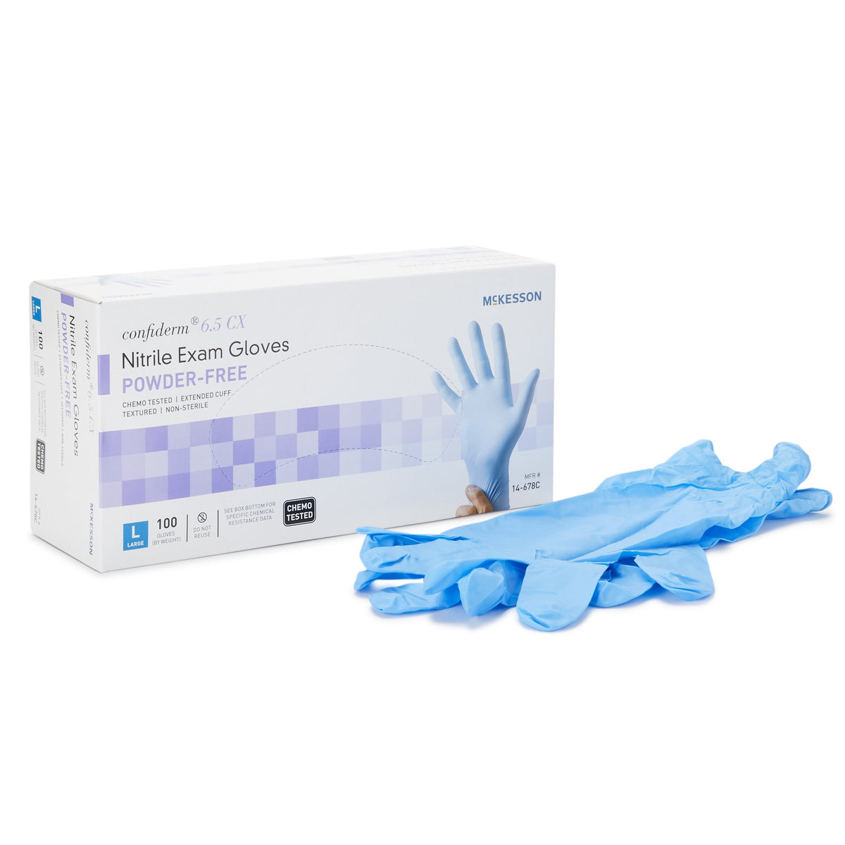 McKesson Brand - Exam Glove McKesson Confiderm® 6.5CX Large NonSterile Nitrile Extended Cuff Length Textured Fingertips Blue Chemo Tested [100/BX]