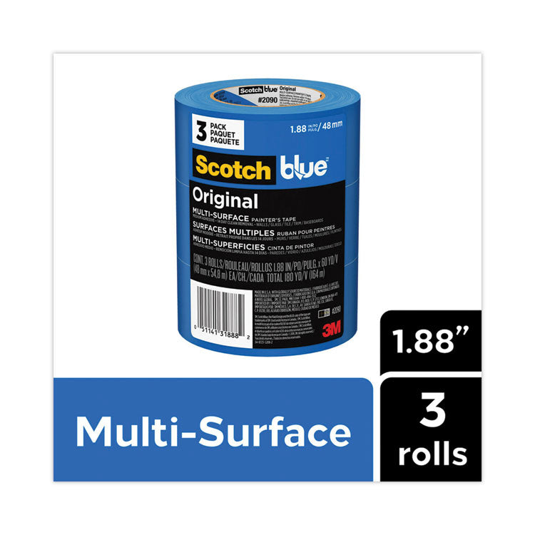 ScotchBlue - Original Multi-Surface Painter's Tape, 3" Core, 1.88" x 60 yds, Blue, 3/Pack