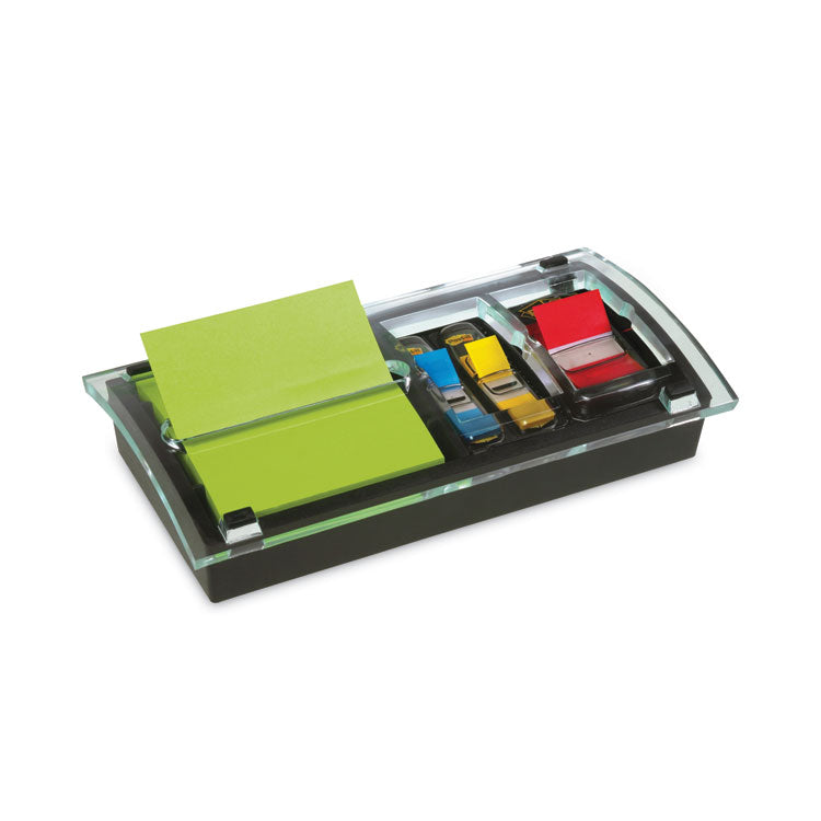 Post-it Notes - Note and Flag Dispenser, For 3 x 3 Pads, Black/Clear, Includes 45-Sheet Canary Super Sticky Pop-up Pad; (50) 1" Flags