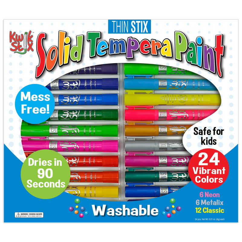 THE PENCIL GRIP - Thin Stix Solid Tempera Paint Set (Classic, Neon, Metallic), Pack of 24
