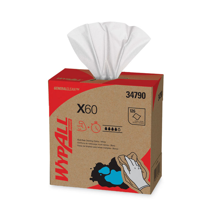 WypAll - General Clean X60 Cloths, POP-UP Box, 9.1 x 16.8, White, 126/Box, 10 Boxes/Carton