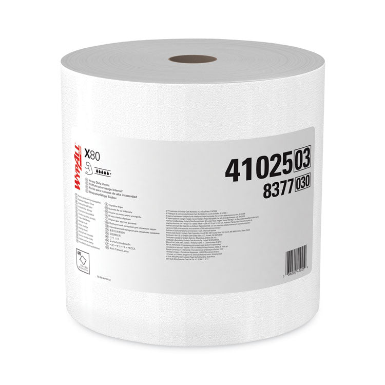 WypAll - Power Clean X80 Heavy Duty Cloths, Jumbo Roll, 12.4 x 12.2, White, 475/Roll