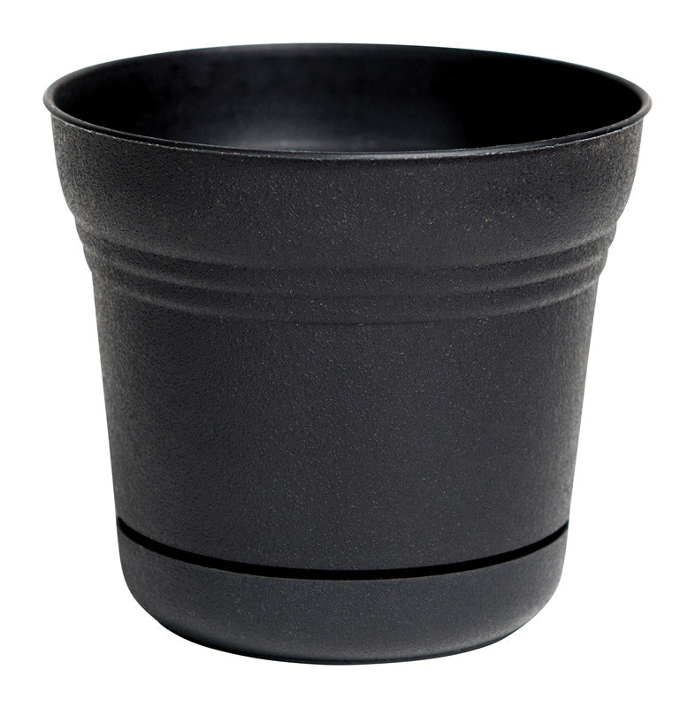 BLOEM - Bloem Saturn 10.75 in. H X 12 in. D Plastic Flower Pot Black