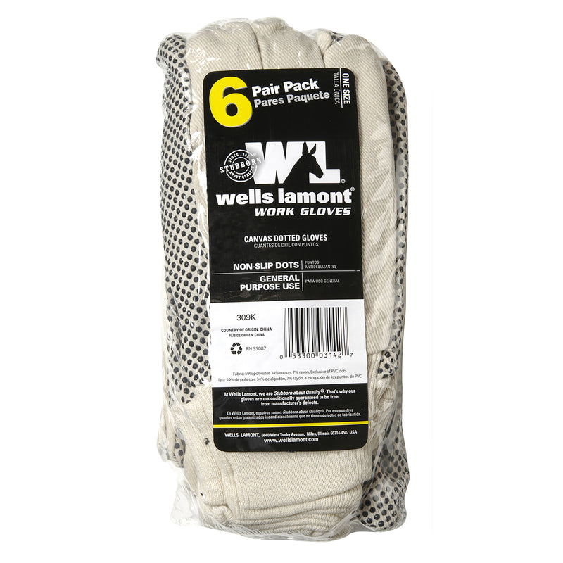 WELLS LAMONT - Wells Lamont Men's Dotted Palm Work Gloves White M 6 pk