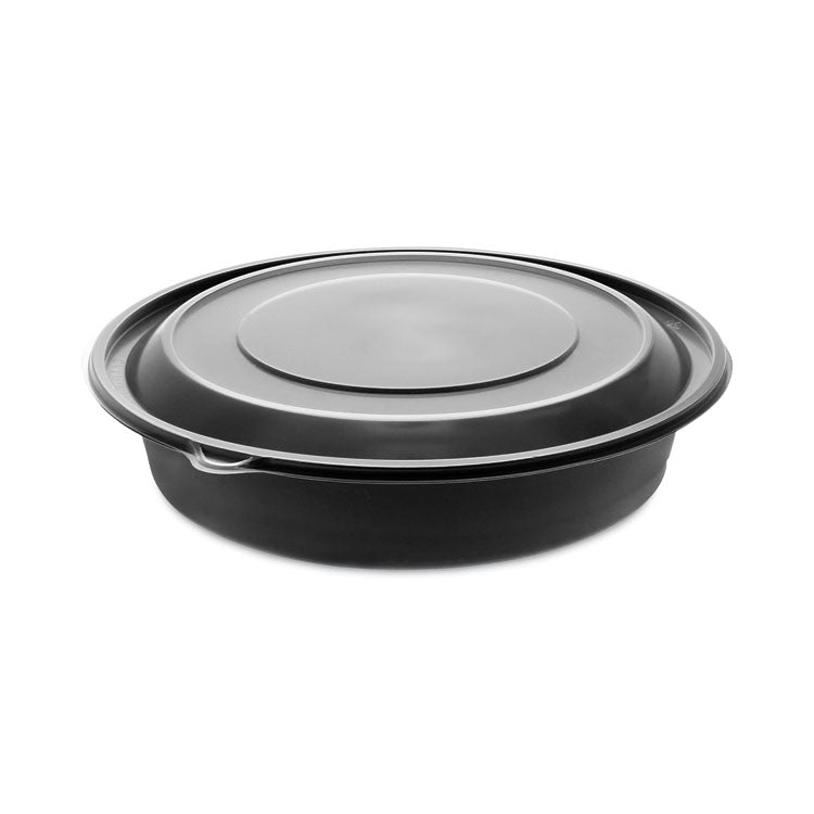 Pactiv Evergreen - EarthChoice MealMaster Container with Lid, 48 oz, 10.13" Diameter x 2.13"h, 1-Compartment, Black/Clear, Plastic, 150/Carton