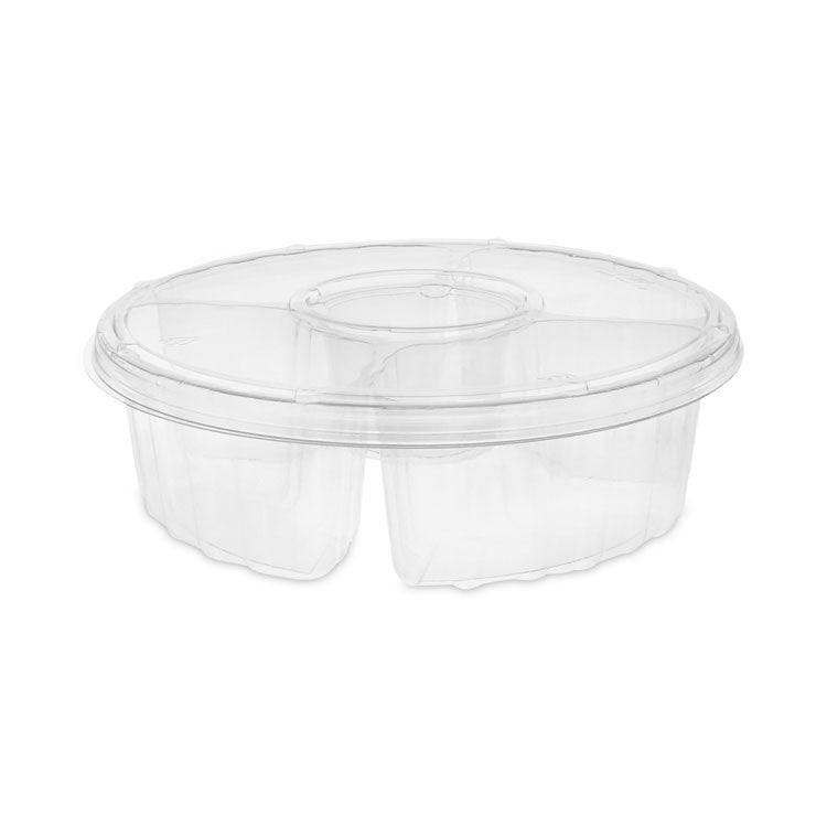 Pactiv Evergreen - Dip Cup Platter, 4-Compartment, 64 oz, 10" Diameter, Clear, Plastic, 100/Carton