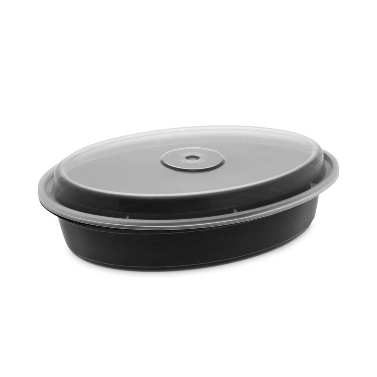 Pactiv Evergreen - Newspring VERSAtainer Microwavable Containers, Oval, 32 oz, 9.1 x 6.7 x 1.9, Black/Clear, Plastic, 150/Carton