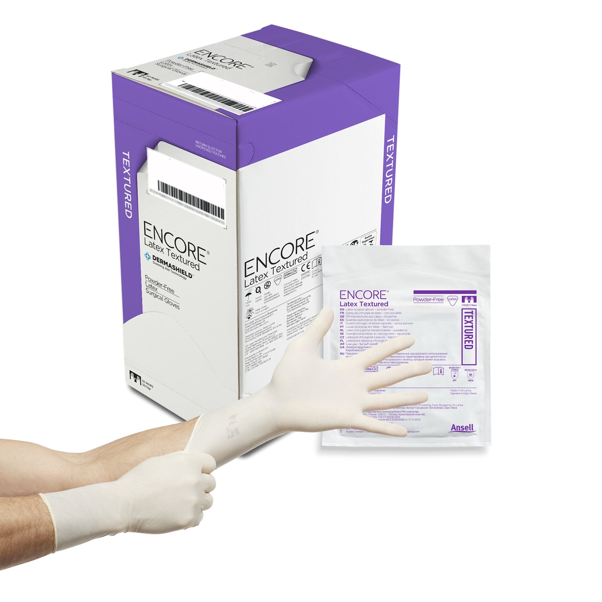 Ansell - Surgical Glove ENCORE® Latex Textured Size 8 Sterile Latex Standard Cuff Length Fully Textured Ivory Chemo Tested [50/BX]