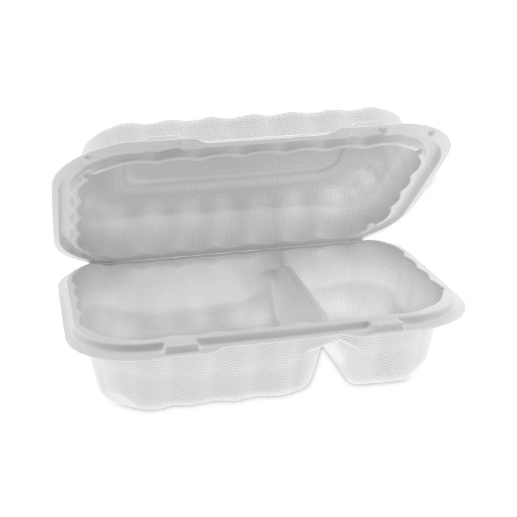 Pactiv Evergreen - EarthChoice SmartLock Microwavable MFPP Hinged Lid Container, 2-Compartment, 9 x 6 x 3, White, Plastic, 270/Carton